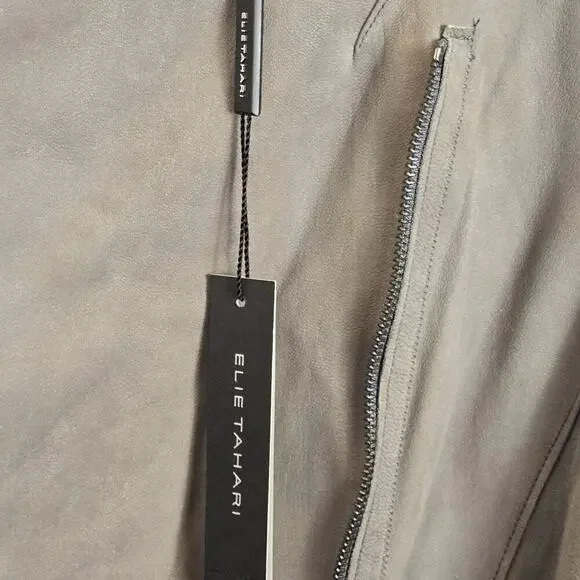 ELIE TAHARI $898 JOPLIN Genuine Lamb Leather MerinoWool Asymmetric Moto Jacket M - Picture 5 of 14